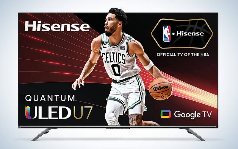 Hisense ULED U7H TV with a basketball player on the screen